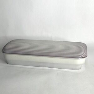 Dara Signed White  Lavender Ceramic Rectangular Ribbed Lid  Covered Dish 11"